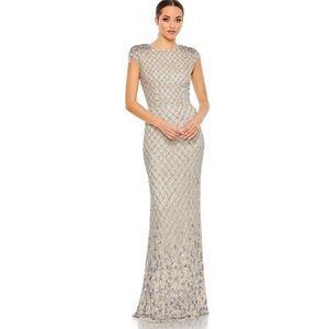 Mac Duggal 5642 Elegant Beaded Cap-Sleeve Evening Gown in Champagne NWT 6